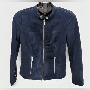 Calvin Klein women’s Blue Faux Suede Gold Zip Jacket Small MSRP $129.50